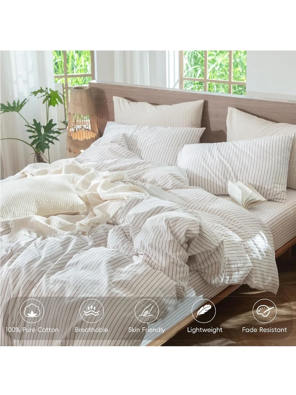NEW MooMee 100% Washed Cotton Duvet Cover Set. Linen Like Texture. White/Orange